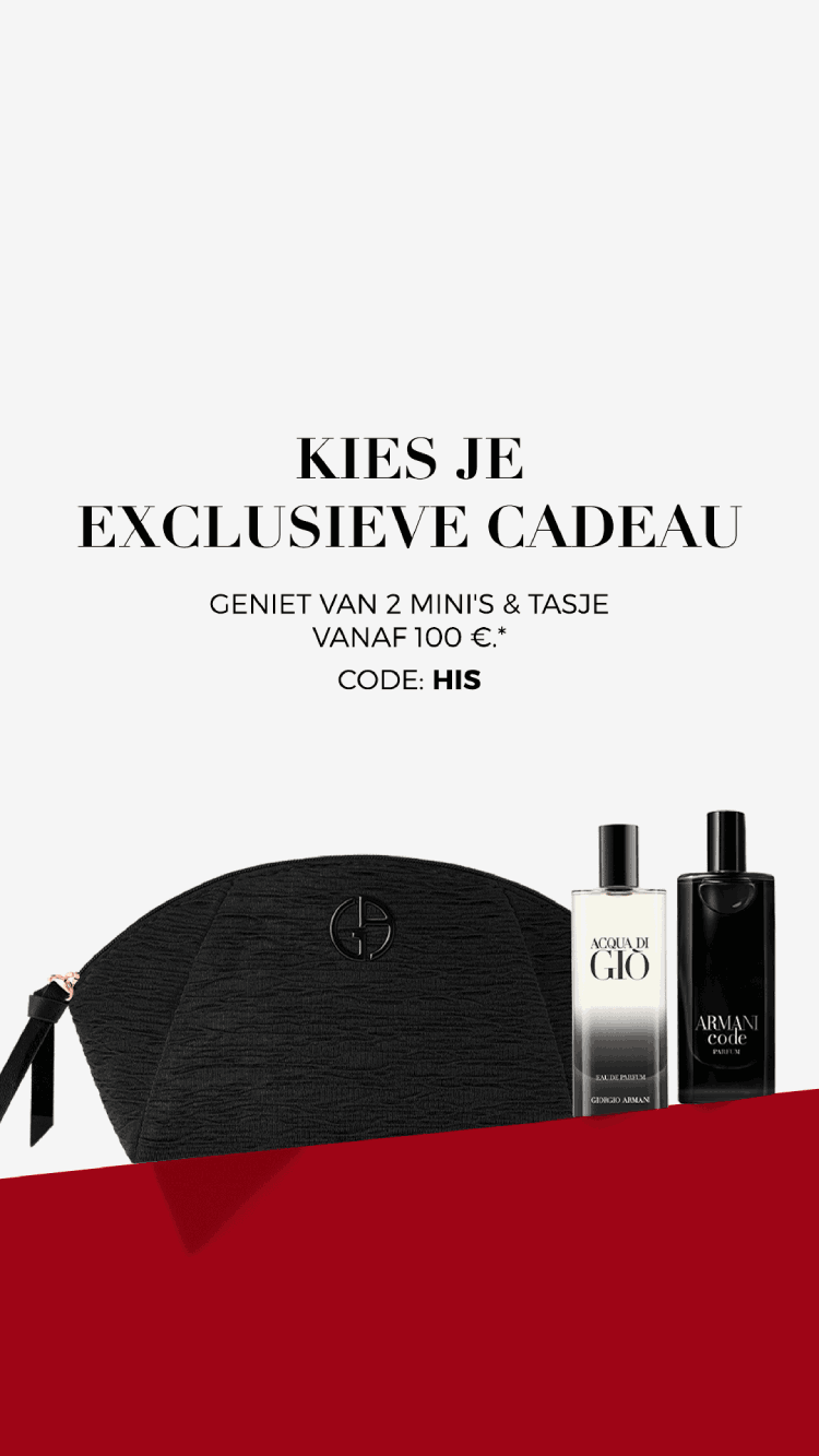 Armani Code Elixir fragrance bottle on a black leather background.