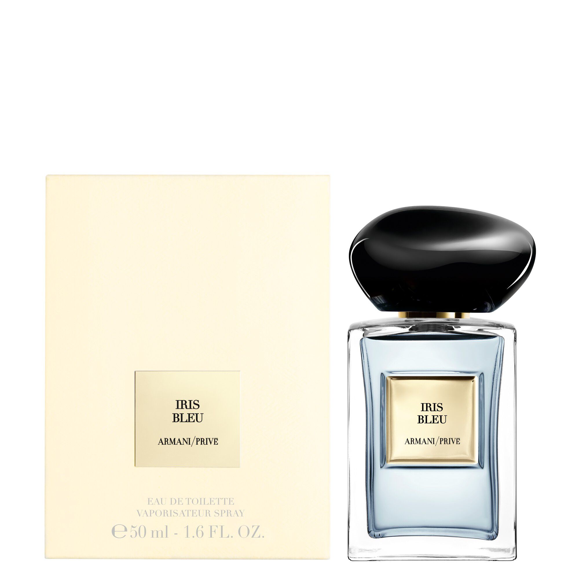 Perfume box IRIS BLEU bottle with blue iris flower.