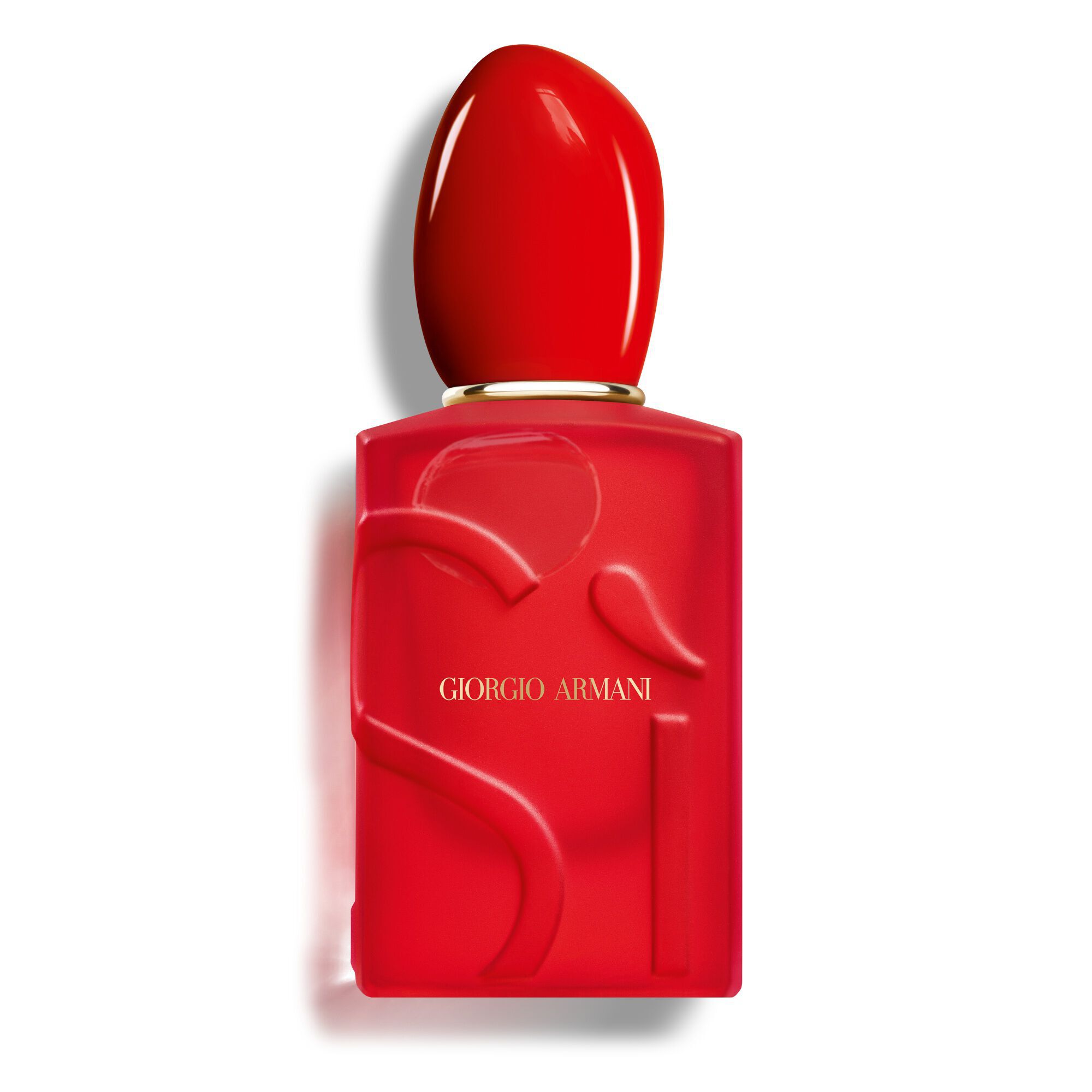 Giorgio Armani Si Passione Red Bloom parfumfles op een witte achtergrond.