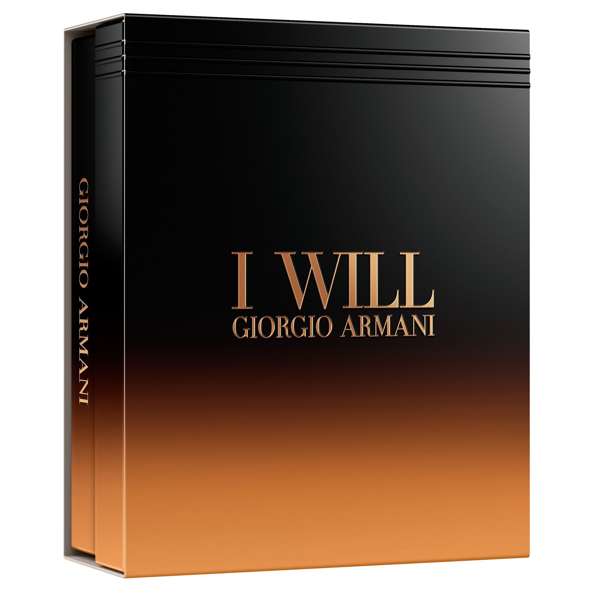 I Will Eau de Parfum 30ml en 10ml cadeauset in een gesloten zwart-amber Armani cadeaudoos — Giorgio Armani herenparfum cadeauset.