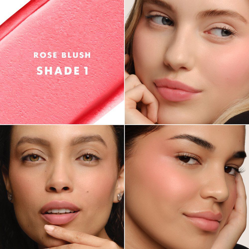 Roze wangtint kleurproef en make-up resultaten op verschillende huidtinten