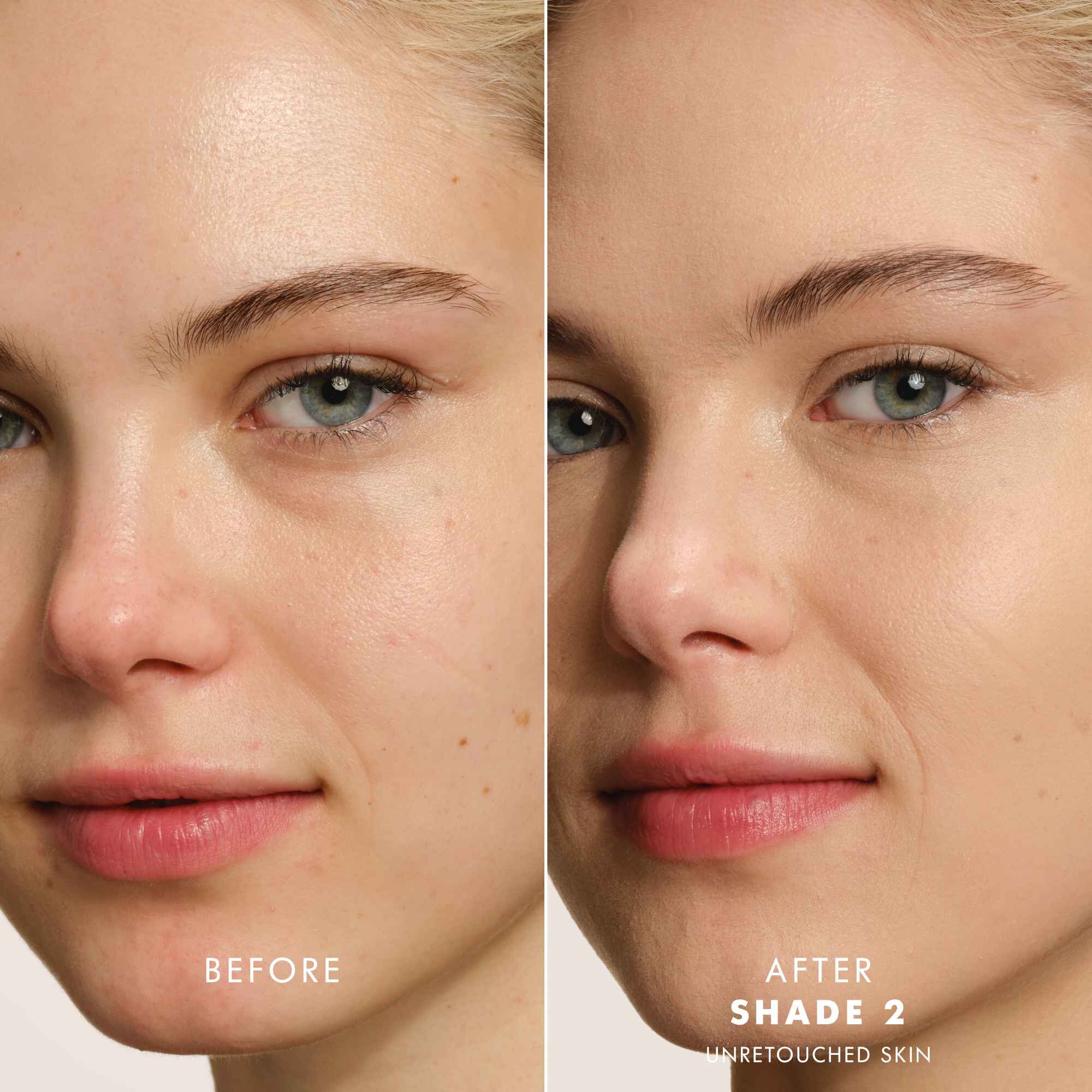 Before and After of the newly enhanced Armani beauty LUMINOUS SILK FOUNDATION