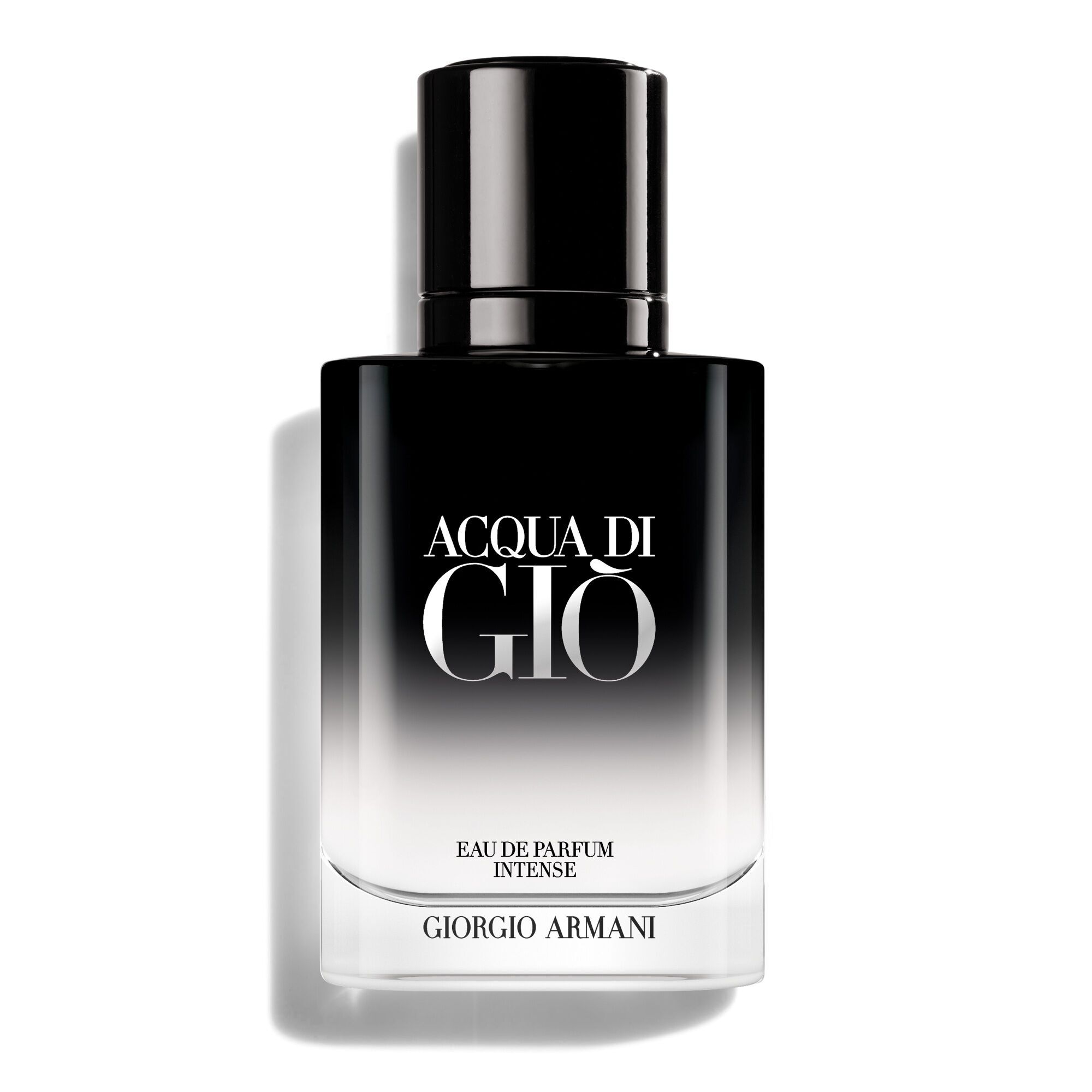 Giorgio Armani Acqua Di Gio Eau de Parfum Intense fles. Een strak zwart verloopsontwerp.