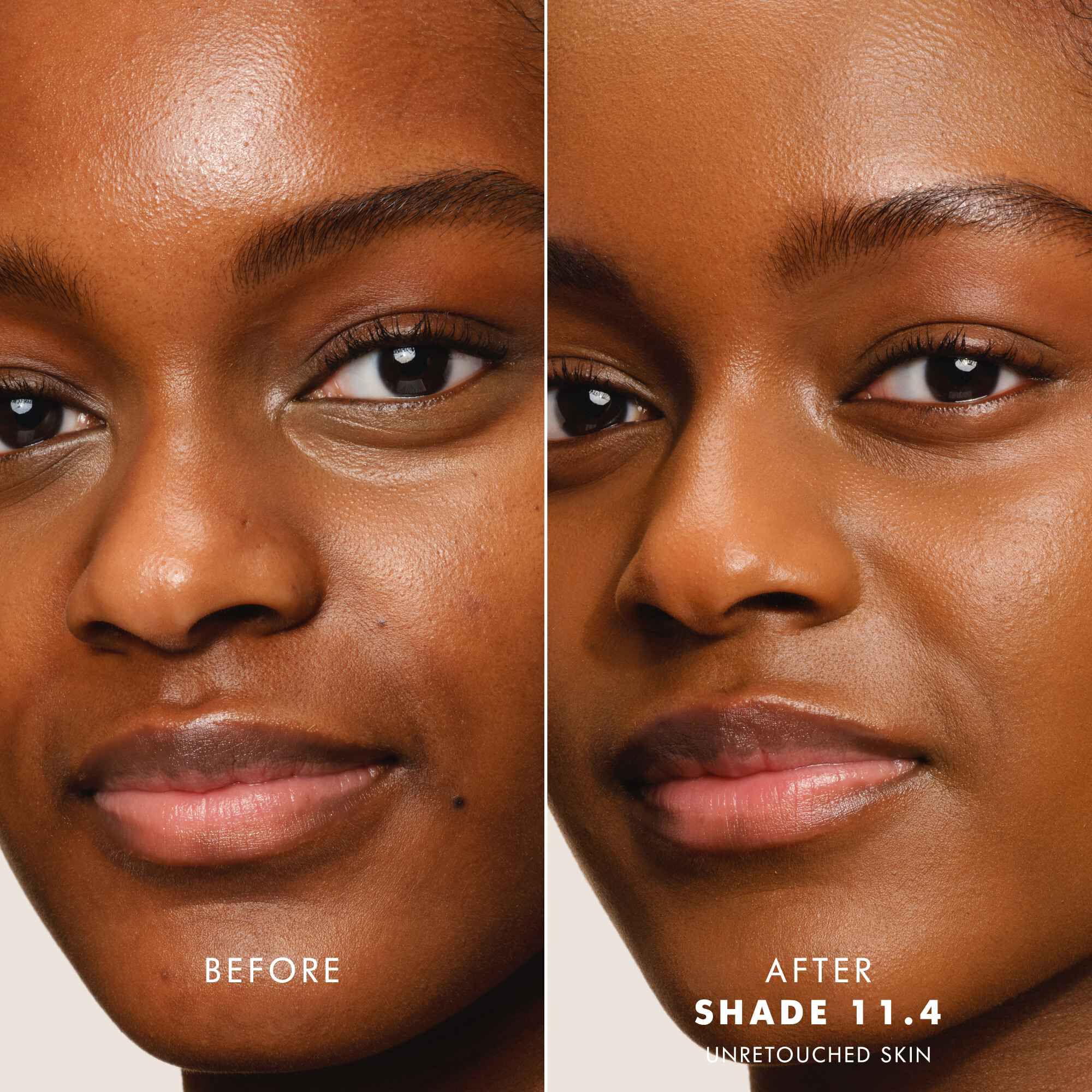 Before and After of the newly enhanced Armani beauty LUMINOUS SILK FOUNDATION